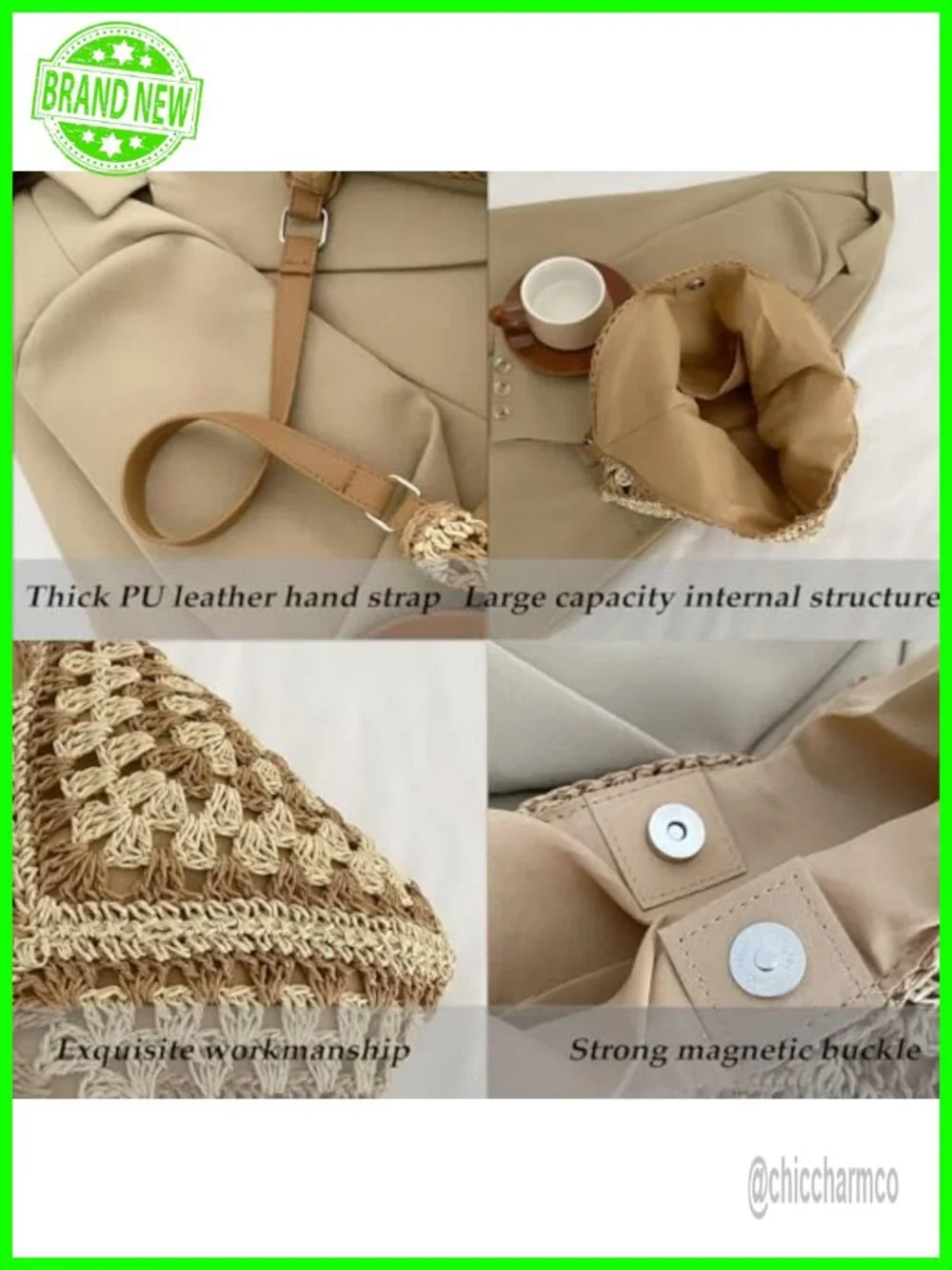 Straw Hobo Bag Woven Raffia Summer Tote with Lining Shoulder Bag